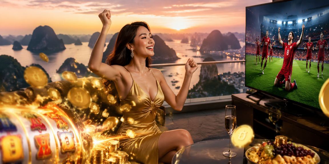 Người dùng thư giãn chơi slot game có trách nhiệm với khung cảnh vịnh Hạ Long