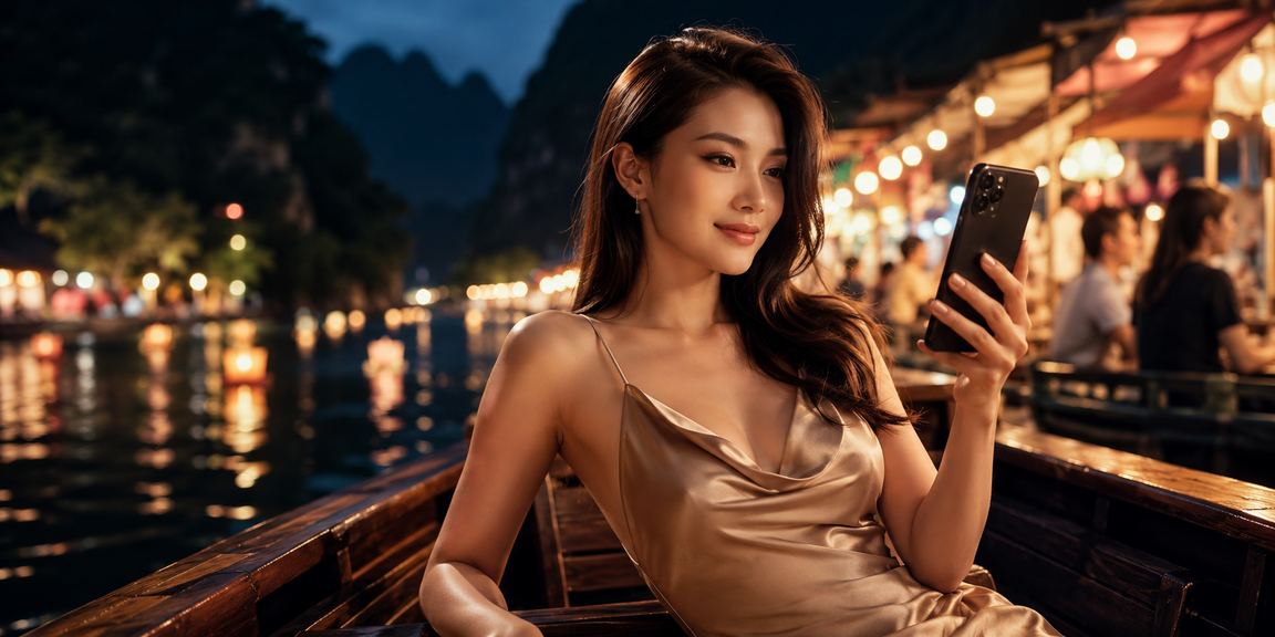Người dùng tại chợ đêm Ninh Bình kiểm tra khuyến mãi hoàn tiền trên điện thoại